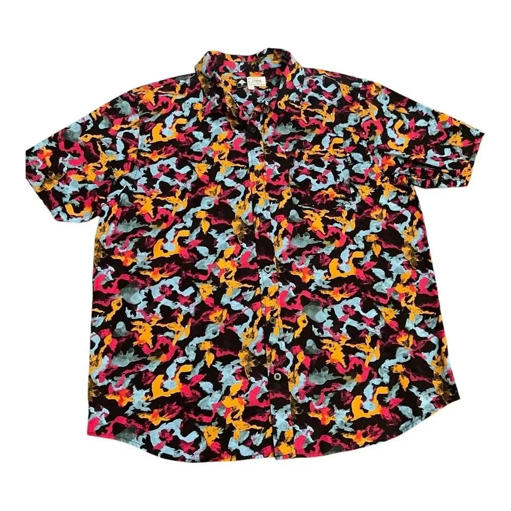 Lifted Research Group LRG Abstract Button Up Short Sleeve Shirt Men’s size L